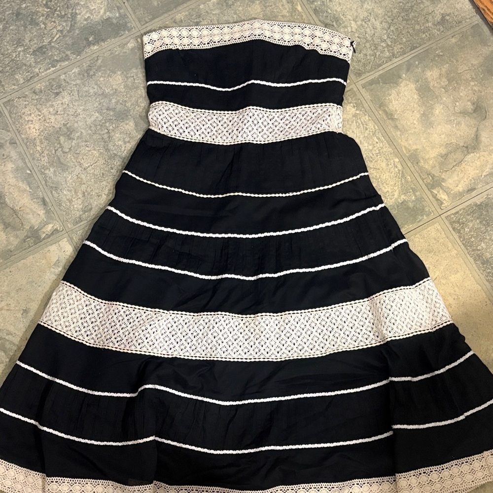 Ann Taylor Black and White Strapless Dress